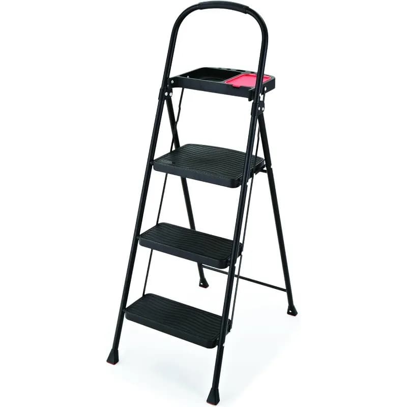 3-Step Steel Steps Stool with Project Tray, 225-pound Capacity,Black