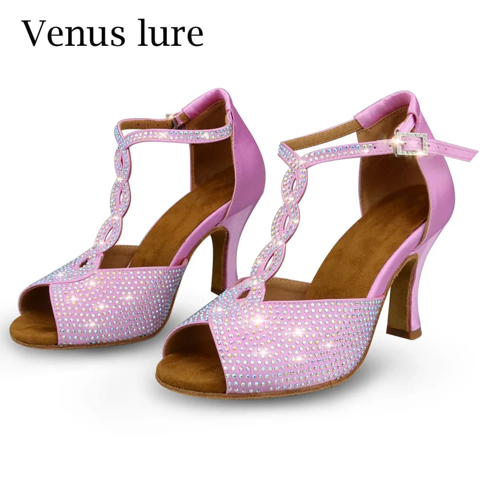 Venus Lure Customized Brazil Women\'s Dance Sandal Pink with Rhinestones 8.3CM