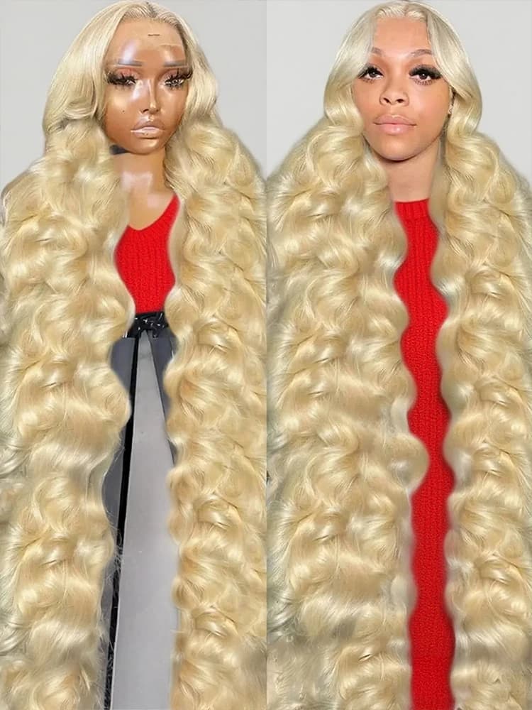 613 Lace Front Wig Human Hair 13x6 Blonde Human Hair Wigs 300% Density Body Wave Lace Front Wigs Human Hair Pre Plucked 46 Inch