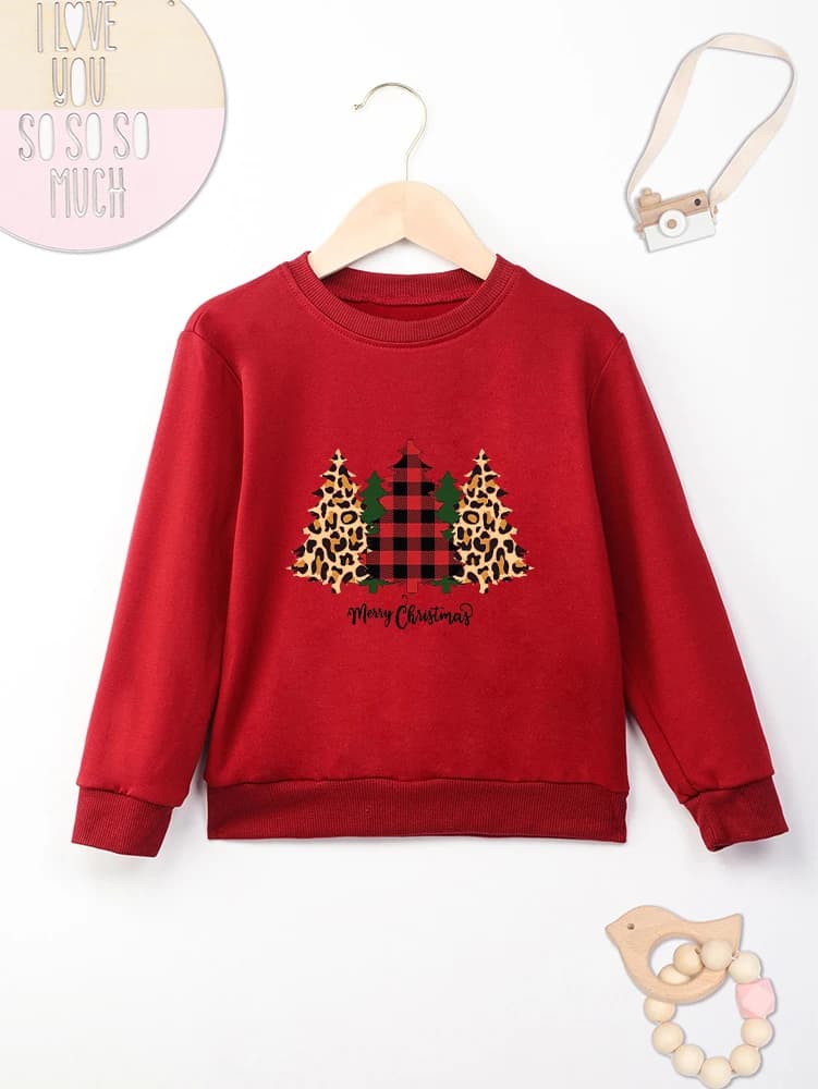 Merry Christmas Kids Sweatshirt Christmas Tree Print Beautiful Boys Girls Clothes Red Festival Vibe Home Children Hoodie Gift