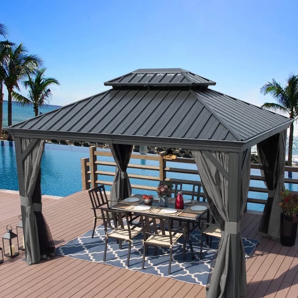 10' X 12' Outdoor Gazebo, Aluminum Metal Gazebos with Galvanized Steel Double Roof Canopy, Backyard, Deck, Outdoor Gazebo