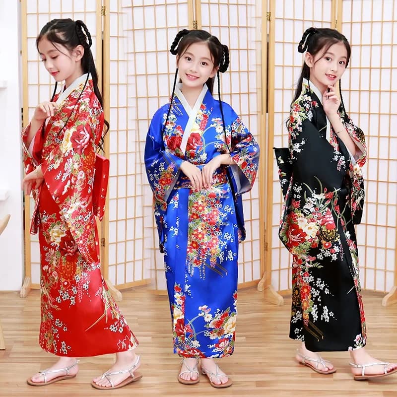 Japanese style girls traditional kimono Kids original ao dai yukata wedding dress children dance haori Harajuku cosplay costumes