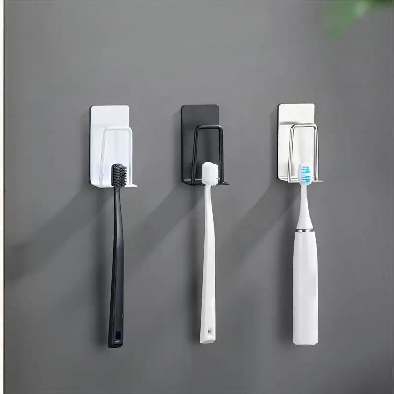 Stainless Steel Toothbrush Holder Wall Mounted Adhesive Toothbrush Cup Holder Space Saving Home Organizer