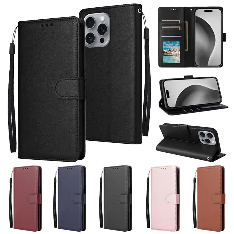 sFor iPhone 16 Pro Max Leather Case on for Coque iPhone 16 Pro Max Cover 16Pro 16+ Plus 16ProMax Classic Wallet Phone Case Funda