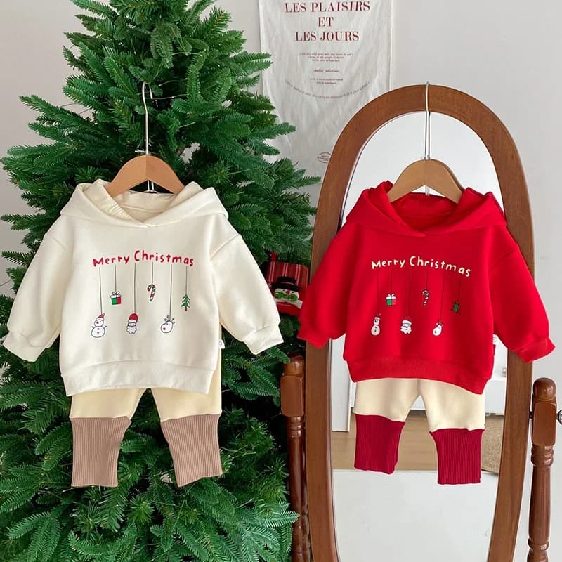 New Christmas Baby Pullover Boy Baby Fleece Cartoon Hoodie Winter Girl Children Thick Letter Sweatshirt Fashion Kids Cotton Tops