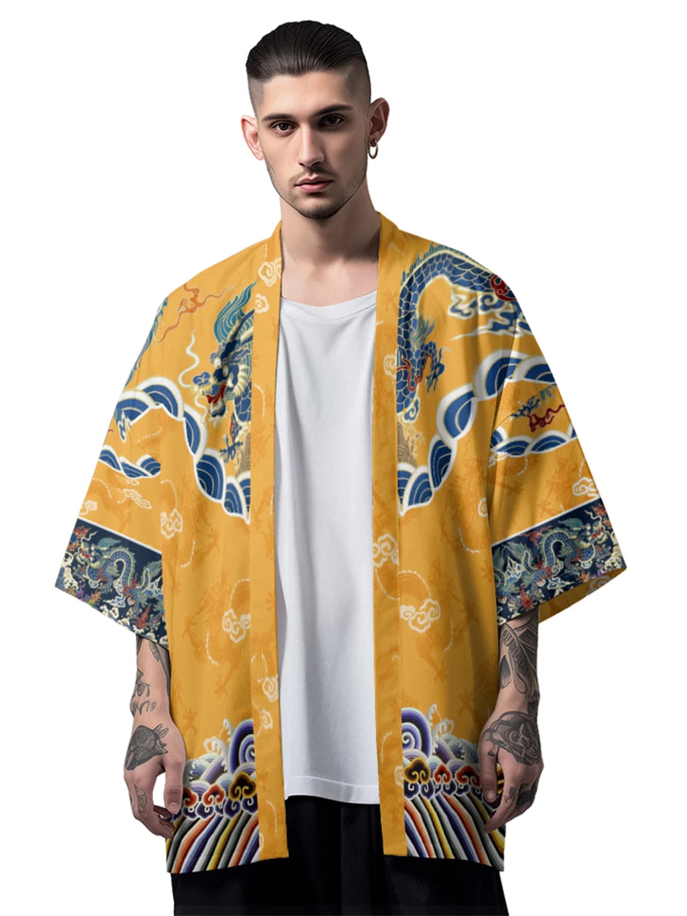Summer Kimono Hawaiian Shirt Men Retro Dragon Kimono Streetwear Cardigan Beach Bathrobes Red Haori Women Yukata Japanese Clothes