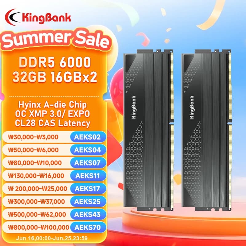 KingBank CL28 Memoria DDR5 32GB RAM 16GBX2 6000MHZ Rams Memory DDR5 Kit UDIMM Dual Channel Computador Desktop PC Hynix A die