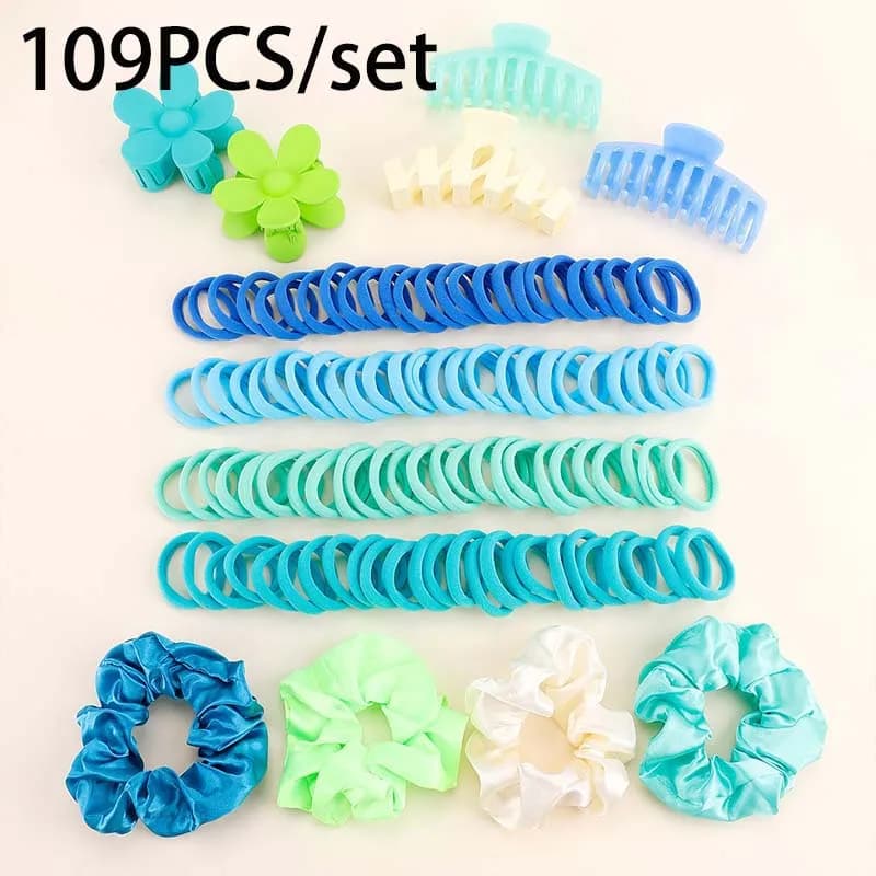 Oaoleer 109Pcs Green Flower Claw Clips for Women Lovely Elastic Hair Bands Cute Girl Ponytail Holder Scrunchies Hair Accessories