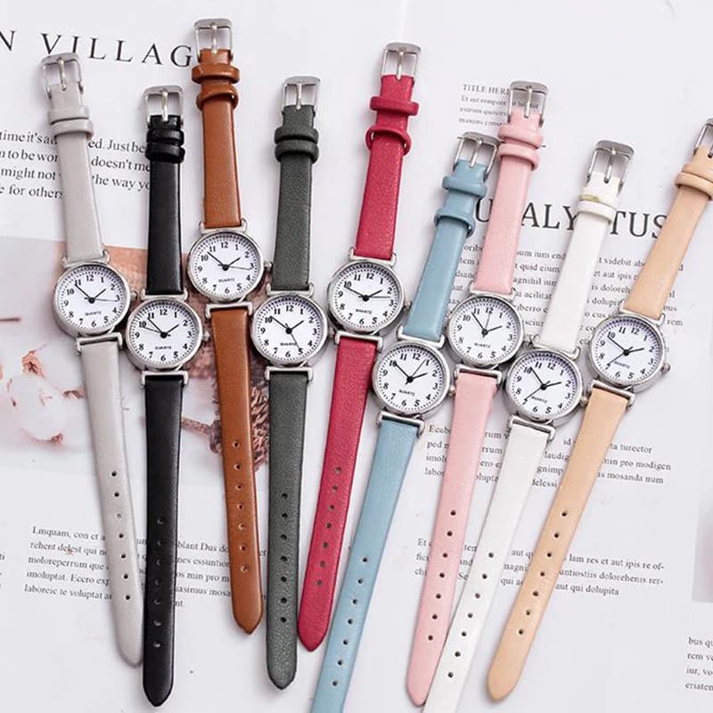Retro Leather Strap Band Women Small Watches Designer Pointer Simple Number Dial Ladies Quartz  Analog Clock Wristwatches Gifts