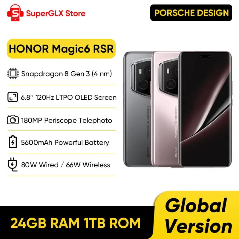 Global Version HONOR Magic6 RSR PORSCHE DESIGN 5G Smartphone 6.8'' 120Hz LTPO OLED Display Supports Max 66W Wireless SuperCharge