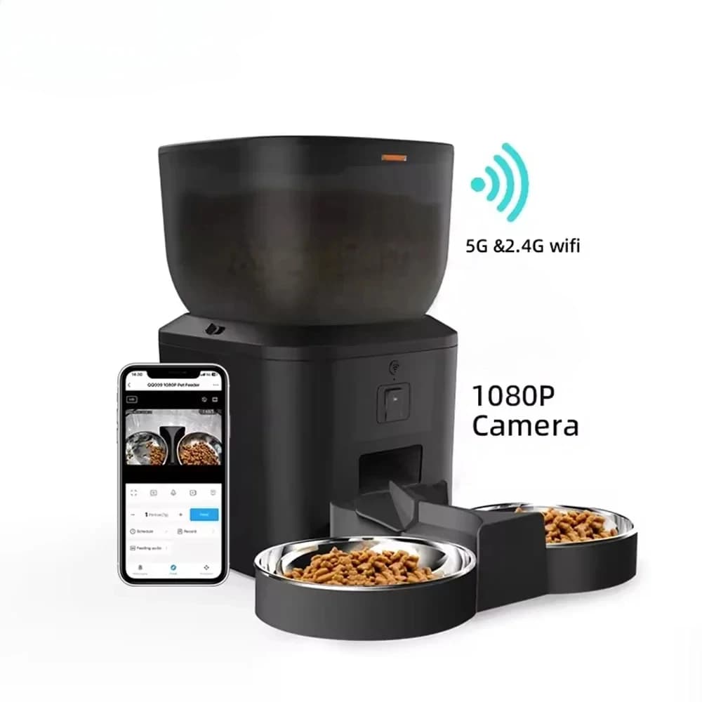 Automatic Dog Feeders with Camera 1080P HD 5G WiFi Pet Feeder Tuya APP Control Automatic Cat Dog Food Dispenser