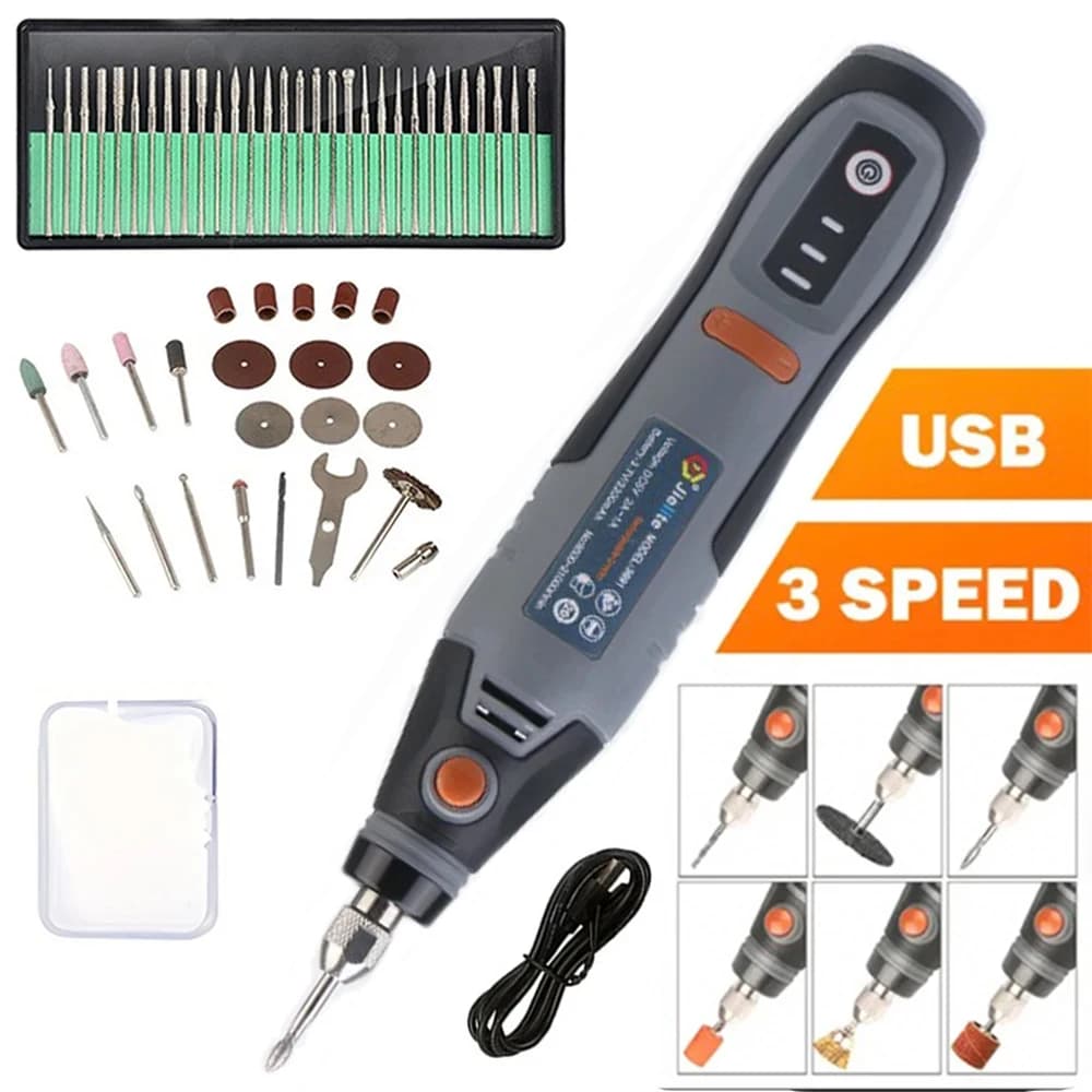JANGKLIFE USB Cordless Rotary Tool Dremel Mini Drill Engraving Pen Electric Mini Wireless Drill with Accessories DIY Set