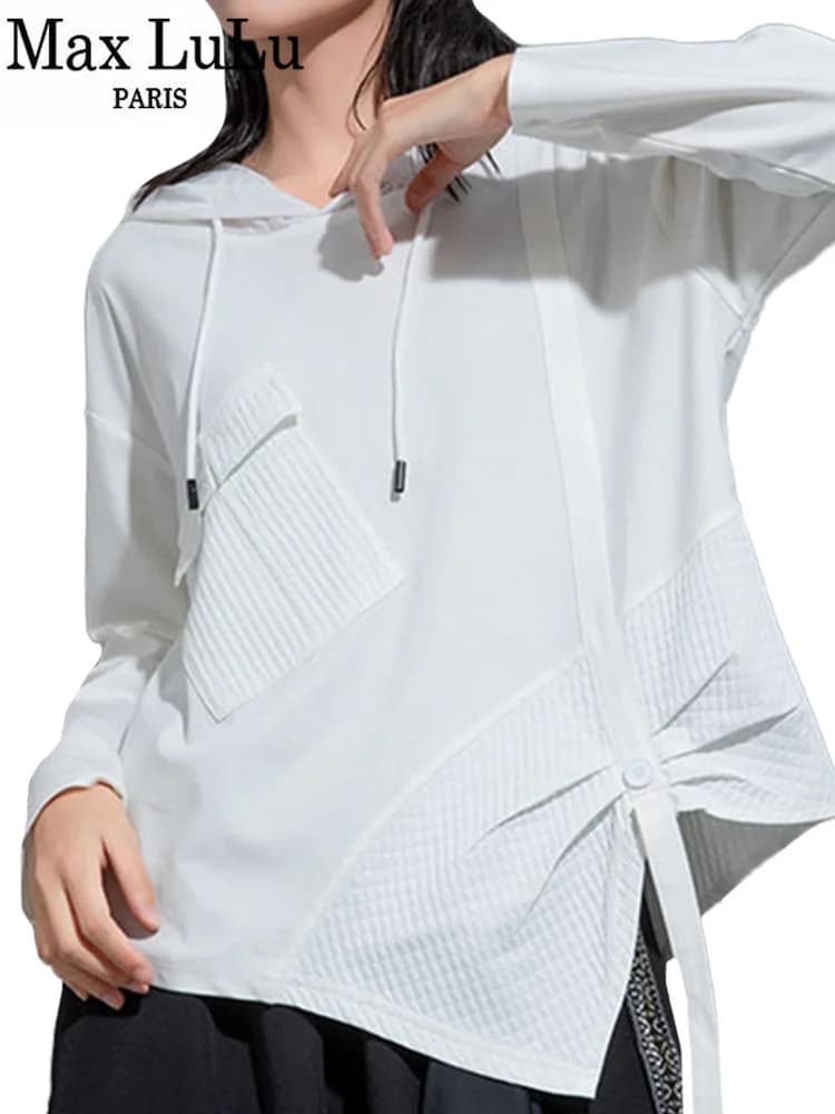 Max LuLu 2024 Korean Autumn Fashion Clothes Womens Luxury Hooded Loose Tshirts Ladies Classic Casual Tops Luxury Punk Streetwear