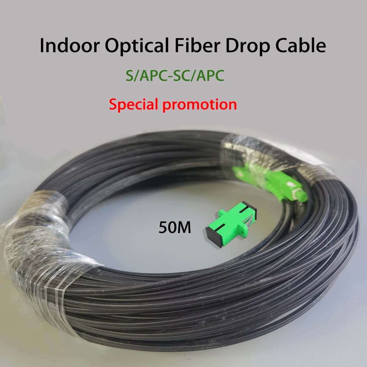 Special Promotion Indoor FTTH SC/APC-SC/APC Drop Fiber Optic Cable SM Fiber Optic Patch Cord Cable Optical Fiber Connectors 50M
