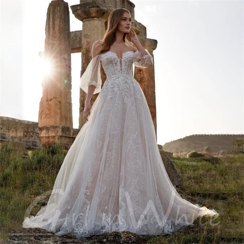 Exquisite Wedding Dresses A-Line Princess Bridal Gowns customized Robes Off The Shoulder Floor Length Luxury Vestidos De Novia