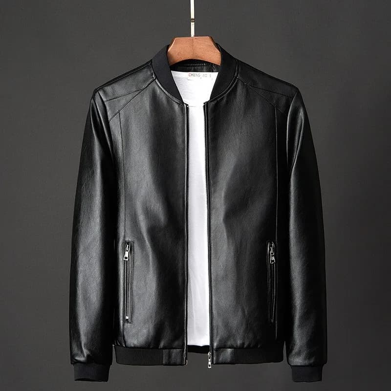 Men standing collar Jacke, leather motorcycle jacket men,bomber leather coat，fashion trend personalized leather winter clothing