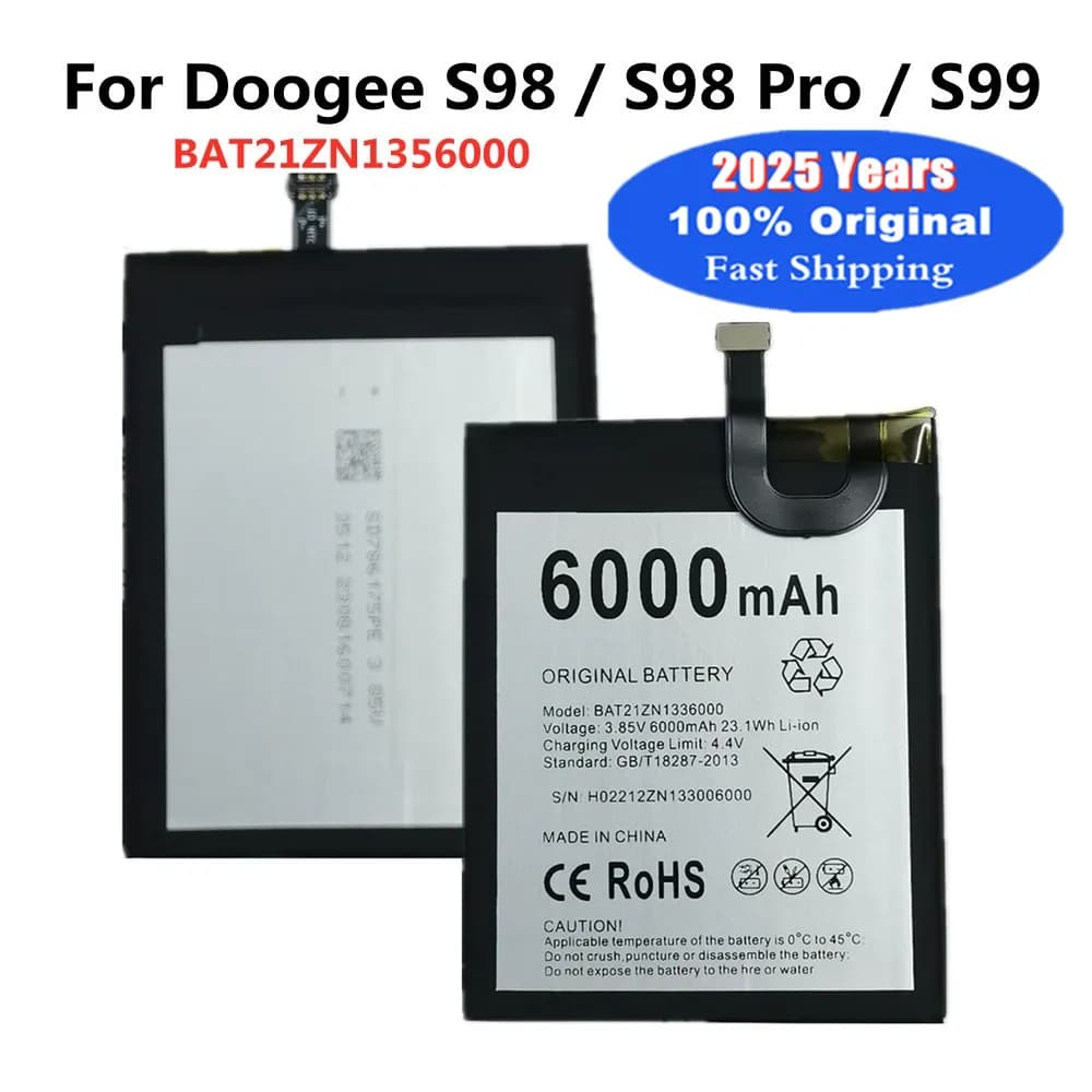2025 Years Original Battery S98Pro For Doogee S98 Pro S99 6.3" 6000mAh Mobile Phone Battery Bateria Batteries BAT21ZN1356000