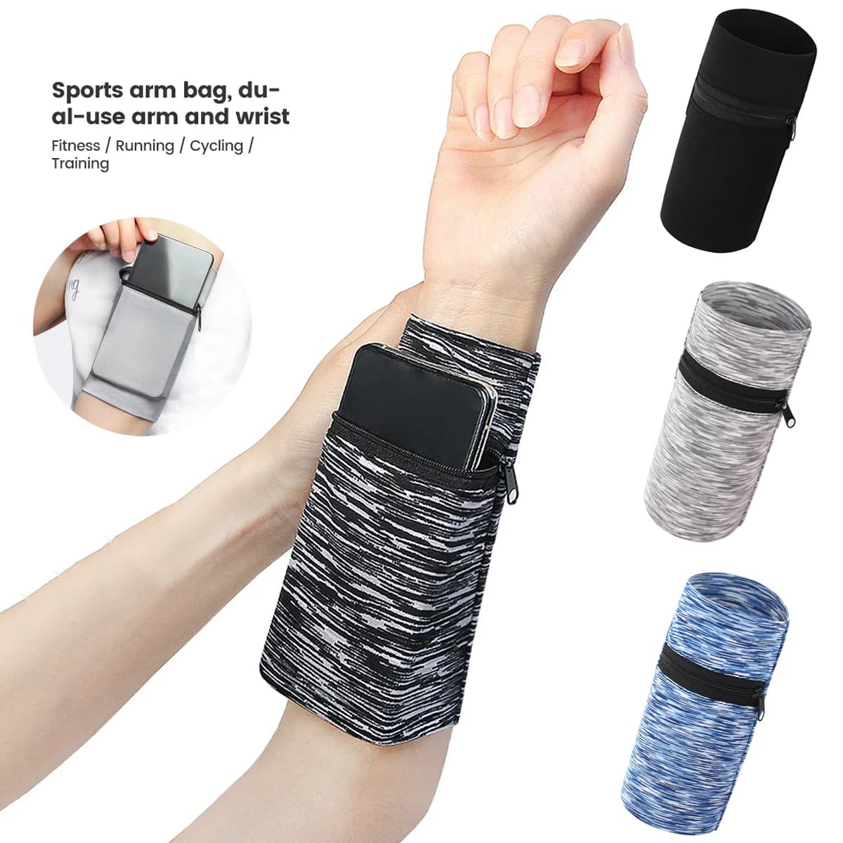 Running Phone Arm Bags Waterproof Breathable Sports Gym Mobile Phone Holder Zipper Lightweight Wrist Wallet Pouch for Phone Key