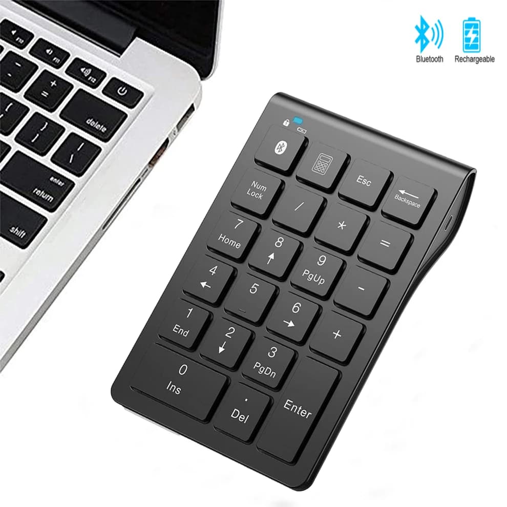 SeenDa Rechargeable Wireless Numeric Keypad Bluetooth Number Pad Slim 22-Keys External Numpad Keyboard Data Entry