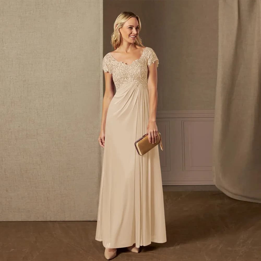 Strapless Mother of Bride Dresses for Women New 2024 Chiffon Wedding Party Dresses  with Lace Short Skeeve Robe De Soirée