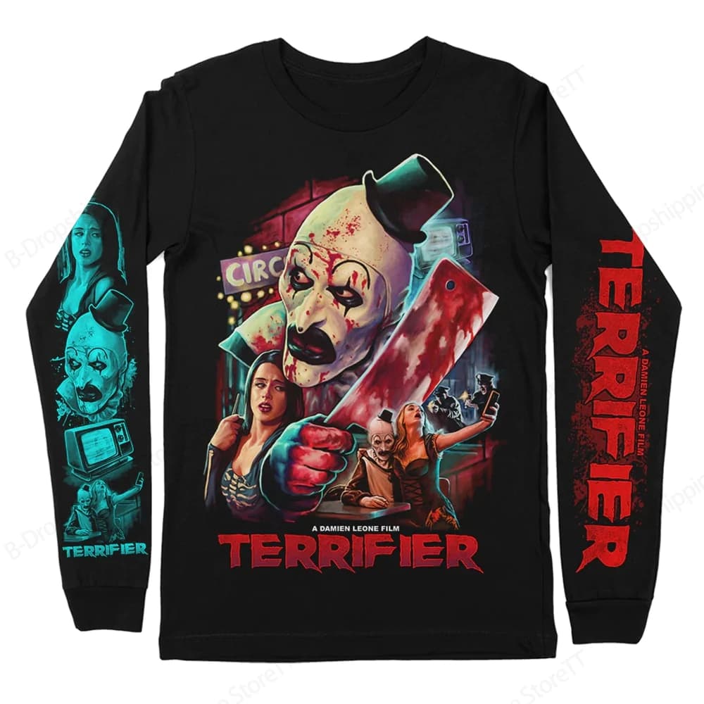 Men's Long Sleeve T-shirt 3d Horror Movie Terrifier Print Tshirt Men Women Fashion Halloween T shirt O-neck Loose Tops Tees Gift