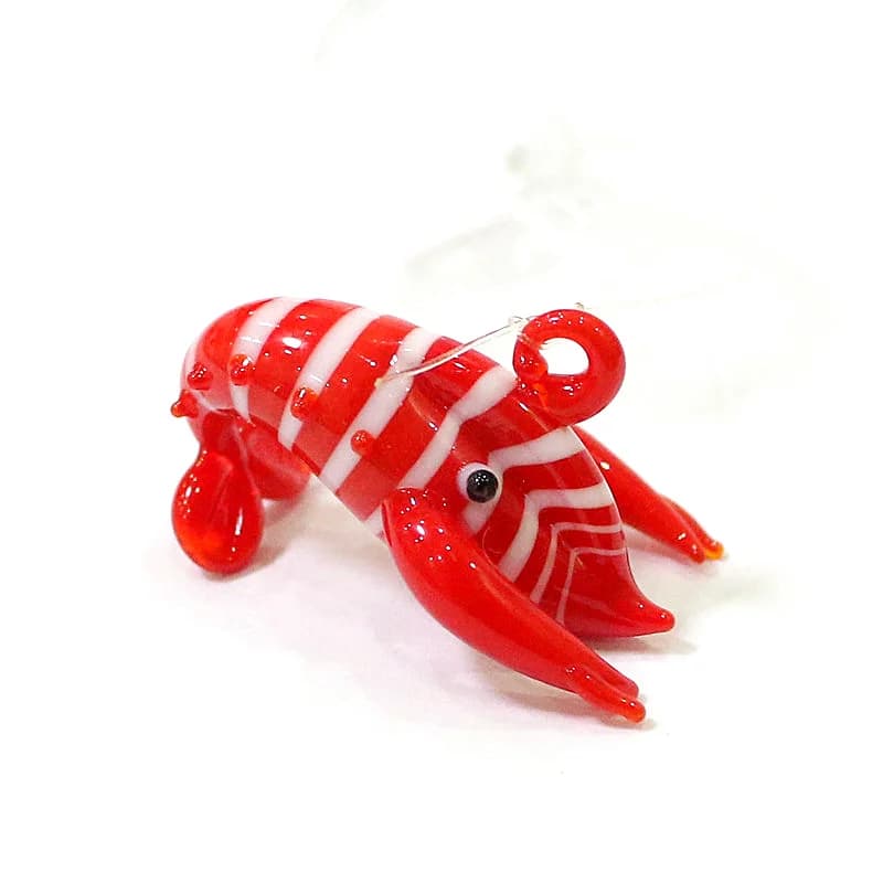 Floating Glass Red Lobster Mini Figurine Pendant Cute Charms Crayfish Prawn Shrimp Tiny Statue Ornaments Aquarium Decor Supplies