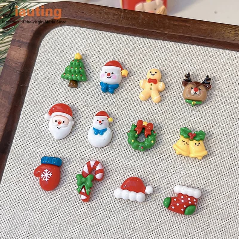 3D Cartoon Resin Christmas Nail Art Charms Cute Snowman Santa Claus Gift Box Festival Nail Art Decoration DIY Manicure Salon