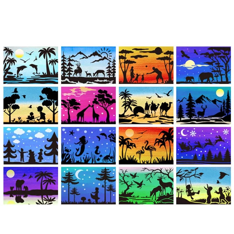 16 Pcs A4 Dream Silhouette Painting Template Fast Draw Stencil Art Templates Plastic PET Material Fast Draw Template 20.5*29.7CM