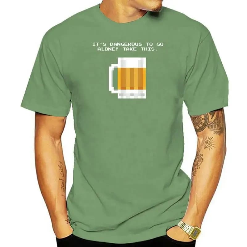 Shirtbanc Its Dangerous To Go Alone Take This Beer Mens 8 Bit Video Game Shirt Humorous Tee Shirt