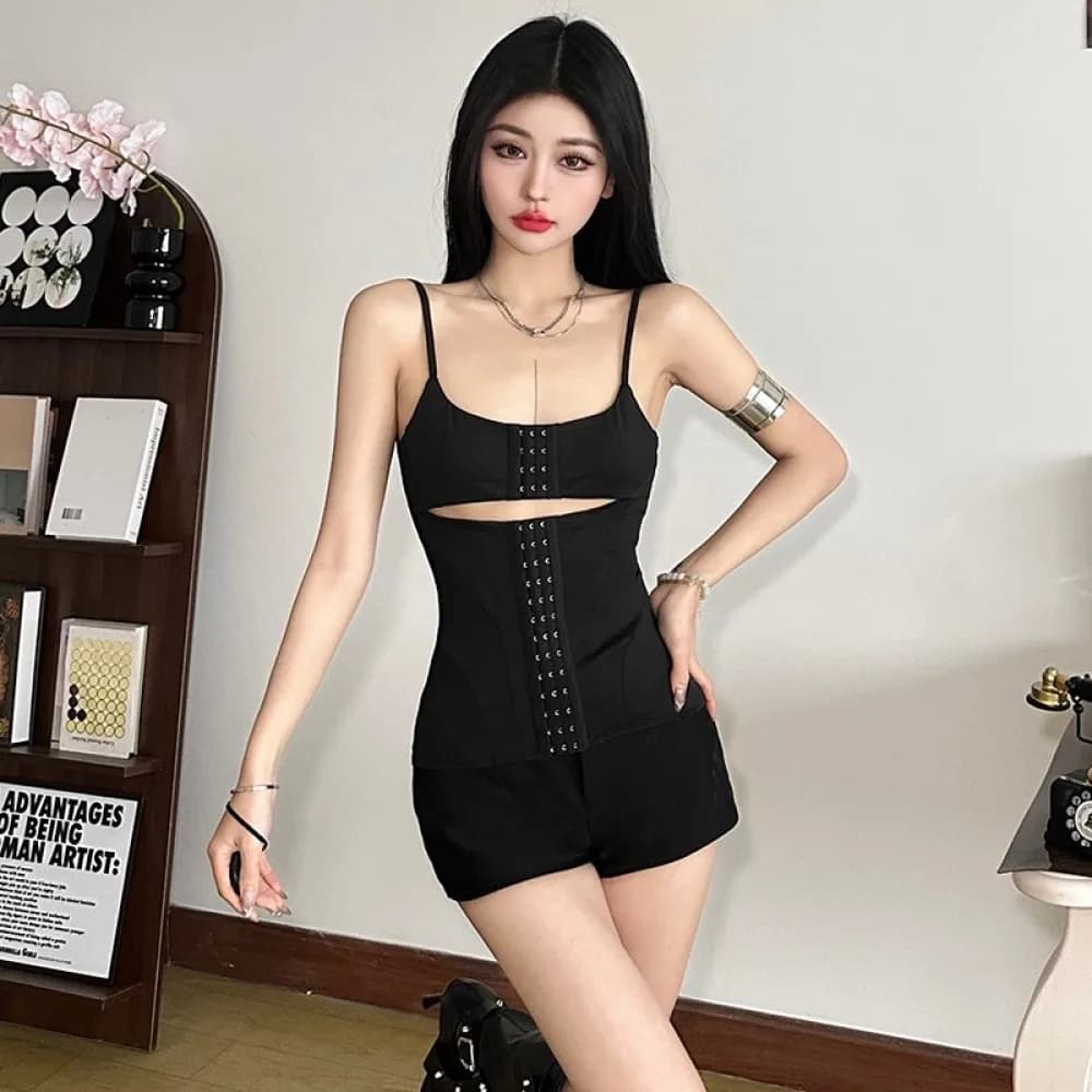 SylCue Fashion Hollow Vest Women Sling Off Sleeves Backless Skinny Stretch Hot Chick Street Hipster Atmosphere Style Outfits