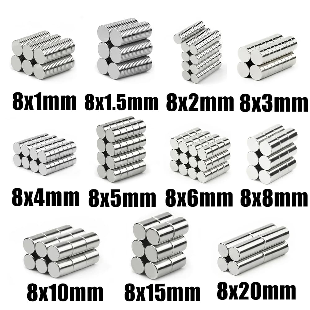 Dia 8mm 8x1 8x2 8x3 8x4 8x5 8x6 8x8 8x10 8x15 8x20mm Super Strong Magnets NdFeB Neodymium Thin Small Disc Magnet Permanent N35