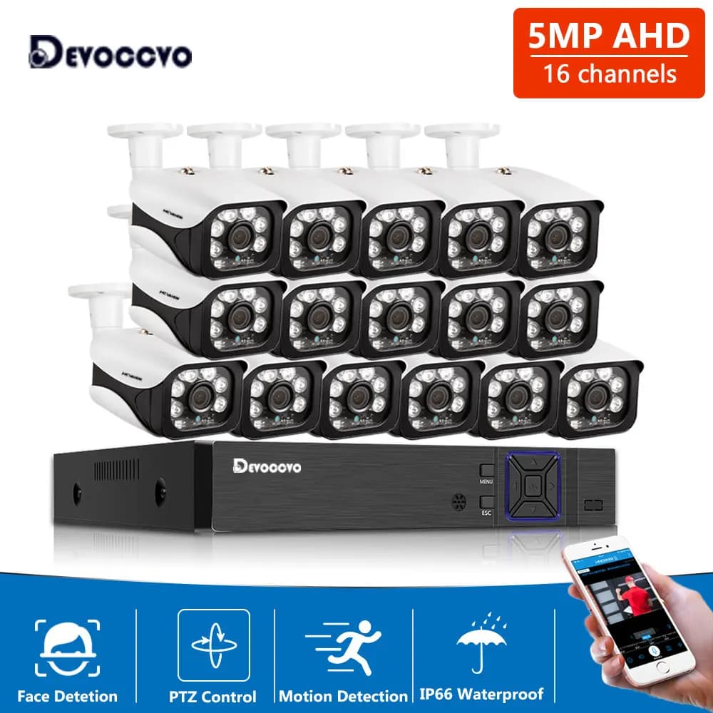 16 Channel CCTV DVR Security Cameras System Kit 5MP 8CH DVR Kit Outdoor Waterproof AHD Bullet Video Surveillance System Set P2P