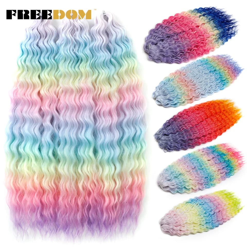 Ariel Synthetic Twist Crochet Hair 22 Inch 300g Water Wave Hair Extensions Ombre Blonde Rainbow Colorful Curly Braiding Hair