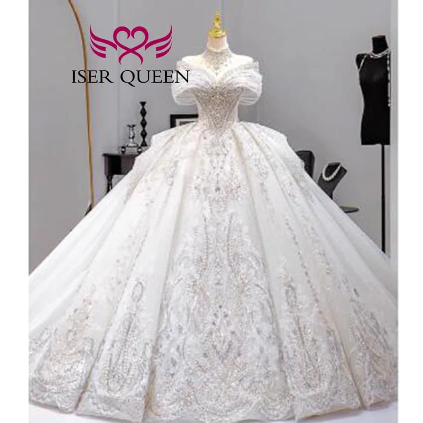 Customized Off Shoulder French Wedding Dress 2025 New Luxury Beaded Lace Appliques High quality Texture Wedding Dresses WX0432