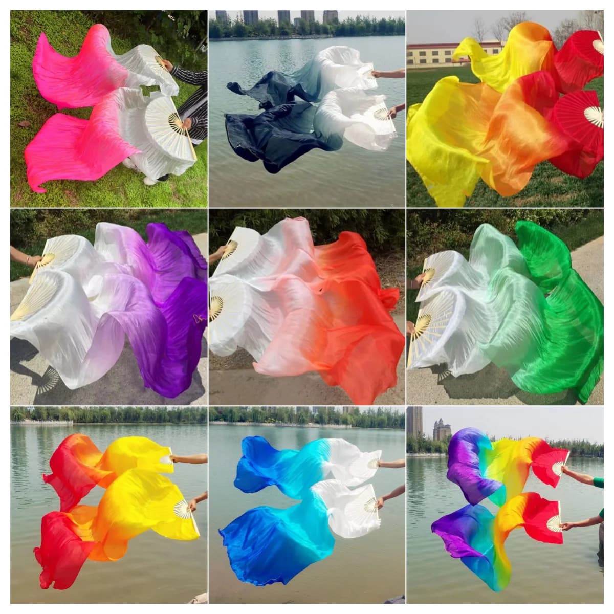 Belly Dance Gradient 180cm Long Fan Imitate Silk Colored Elongated Dancer Props Stage Performance Party Accessories For Woman