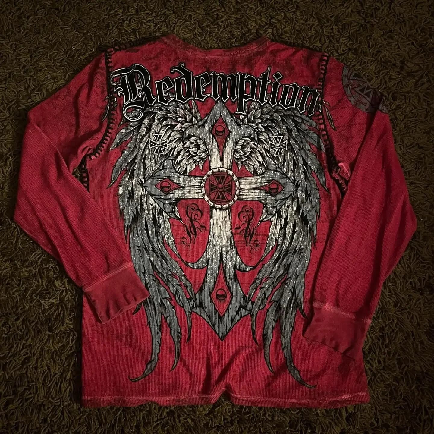Affliction Long sleeved T shirt Y2K New Hip Hop Cross Pattern Round Neck Oversized T shirt Men Women Casual Gothic Clothing Tops