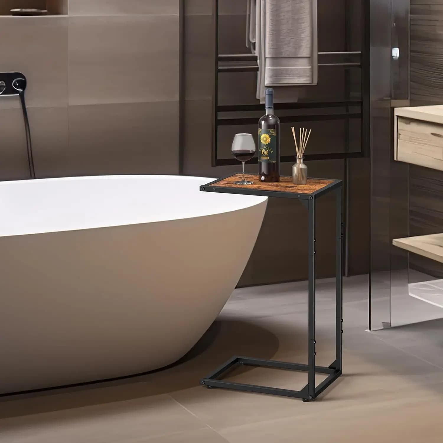 Side Table/C Shaped End Table for Couch & Bed,  TV Tray for Eating on Couch, Small End Tables for Small Spaces, Easy Assembly