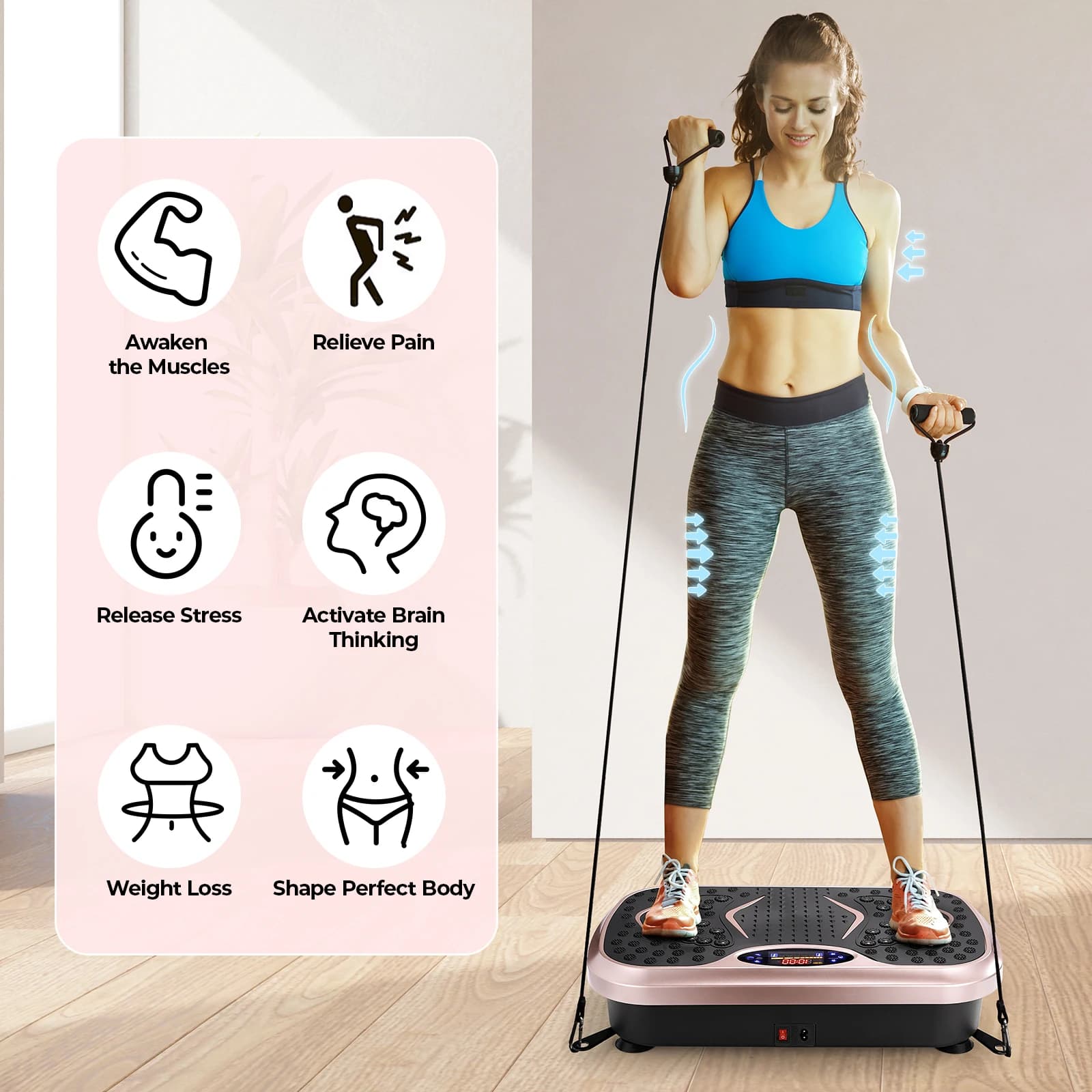 Vibration Plate Exercise Machine - Whole Body Workout Vibration Fitness Platform w/ Loop Bands - Home Training Equipment