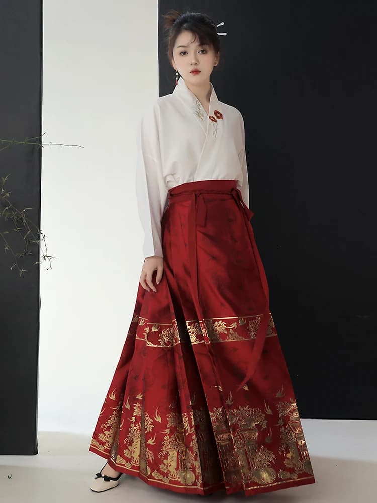 Hanfu Skirt Chinese Style Original Costume Mamianqun Ming Dynasty Weaving Gold Horse Face Skirt Chinese Dress
