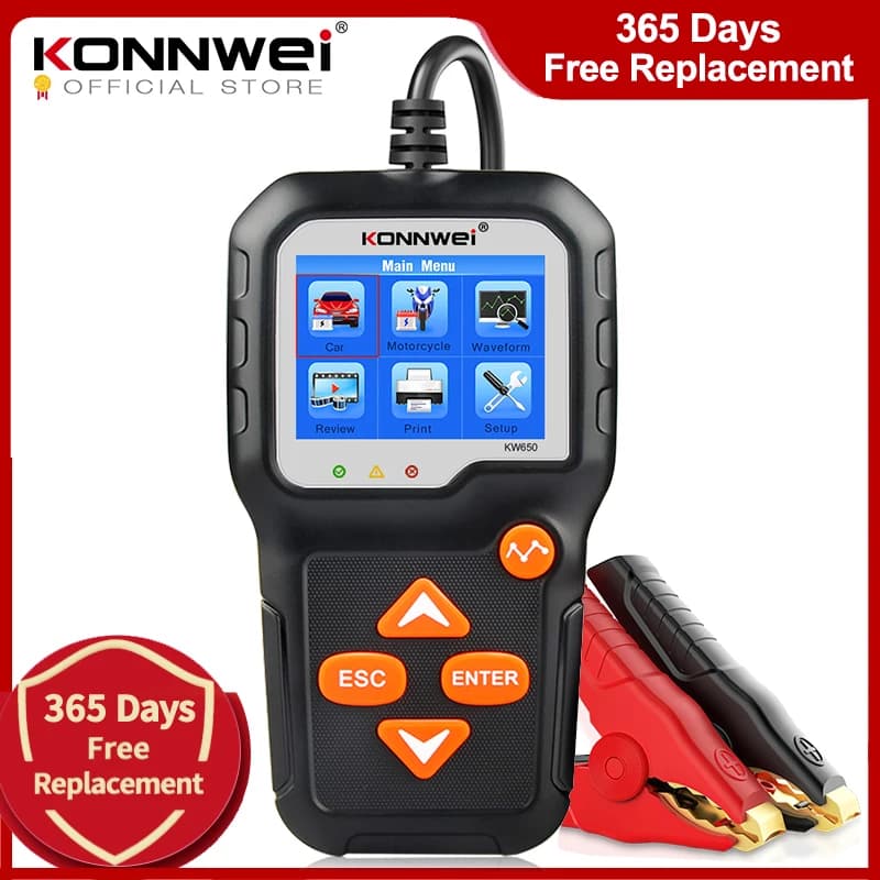 KONNWEI KW650 Car Motorcycle Battery Tester 12V 6V  Battery System Analyzer 2000CCA Charging Cranking Test Tools for the Car