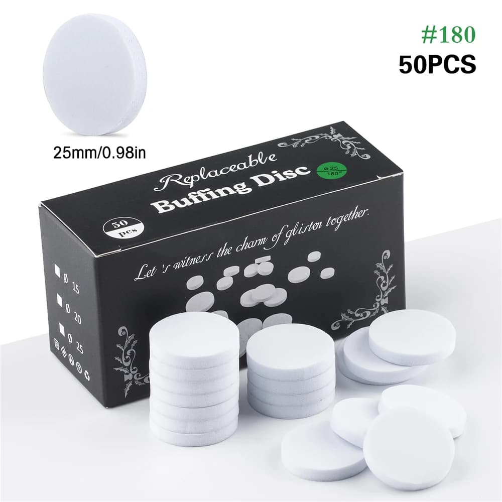 BNG 50Pcs Nail Buffing Disc Self-Adhesive Replaceable Sandpaper Polishing Files Sanding Pads Pedicure Shiner Tools for 25mm Disc