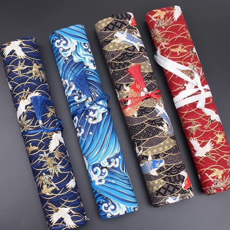 Protective Art Bamboo Painting Supplies Case Roll Up Pen Bag Tools Chinese Brush Embroidery School Style Retro