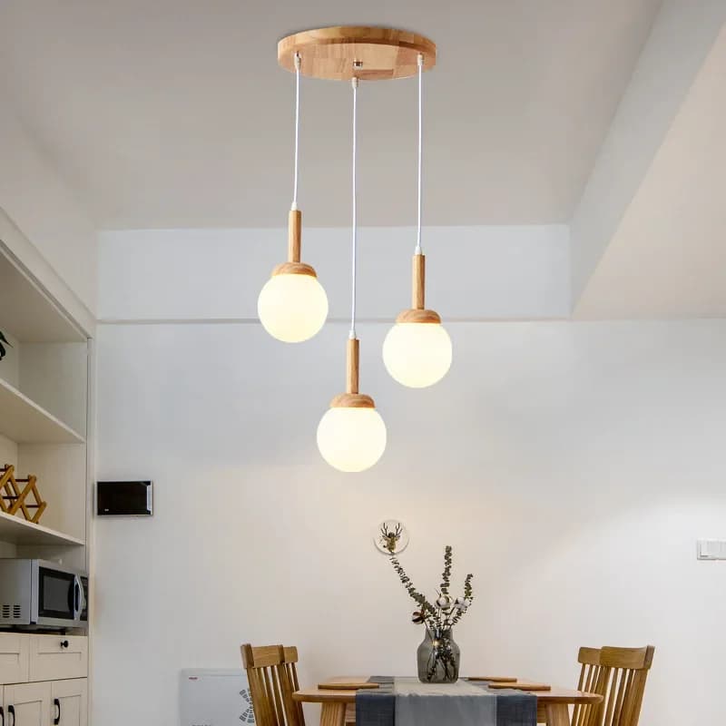 Nordic pendant lamp wood atmospheric Chinese three head dining room dining room modern simple bar personalized creative kitchen