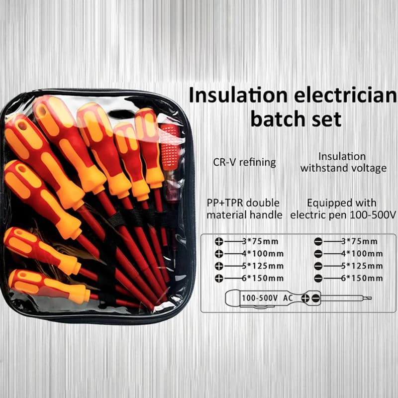 9IN1 Electricians Insulated Magnetic Screwdrivers Hand Screwdriver Tools Set Slotted Phillips Screwdriver Kit with Electric Pen