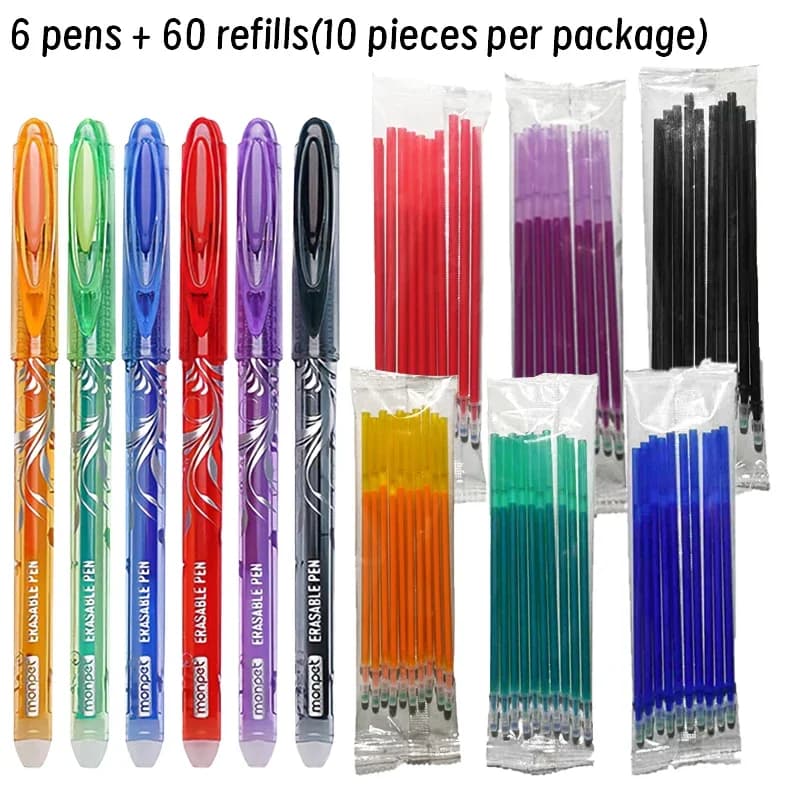 66pcs Erasable Pen refill Set Blue Black Ink Gel Pen Erasable Refill Rod Washable Handle School Office Writing Stationery