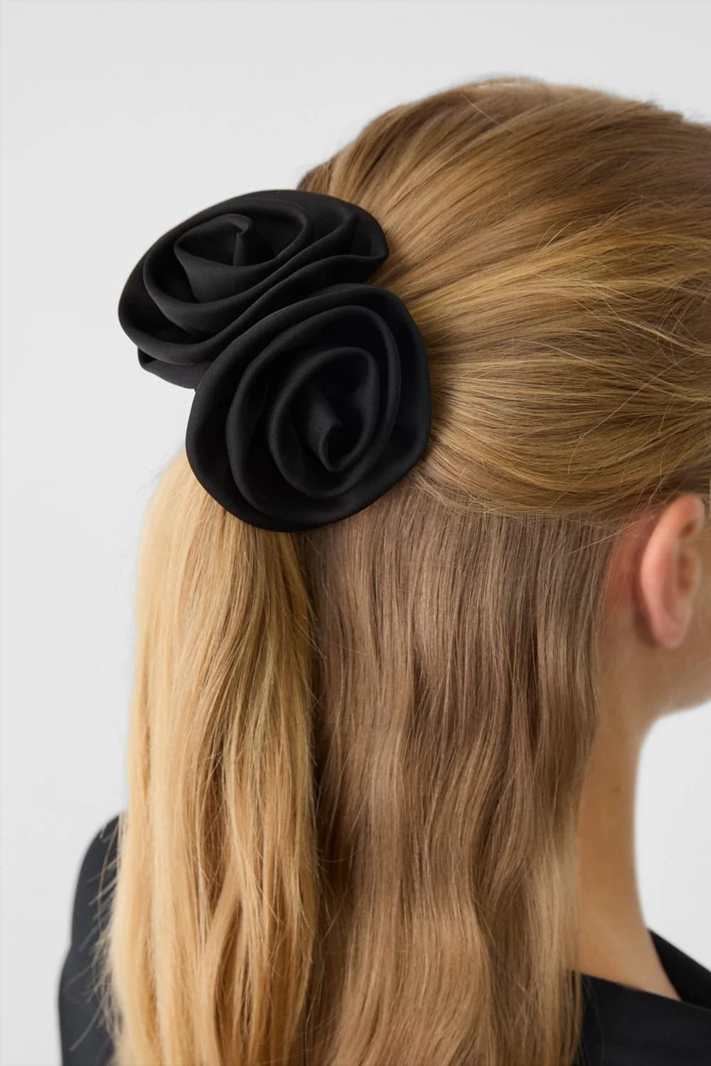 Satin 2 rose hair ring for women high elastic ponytail hair rope elegant black Scrunchies female Knitted hair ring for girl