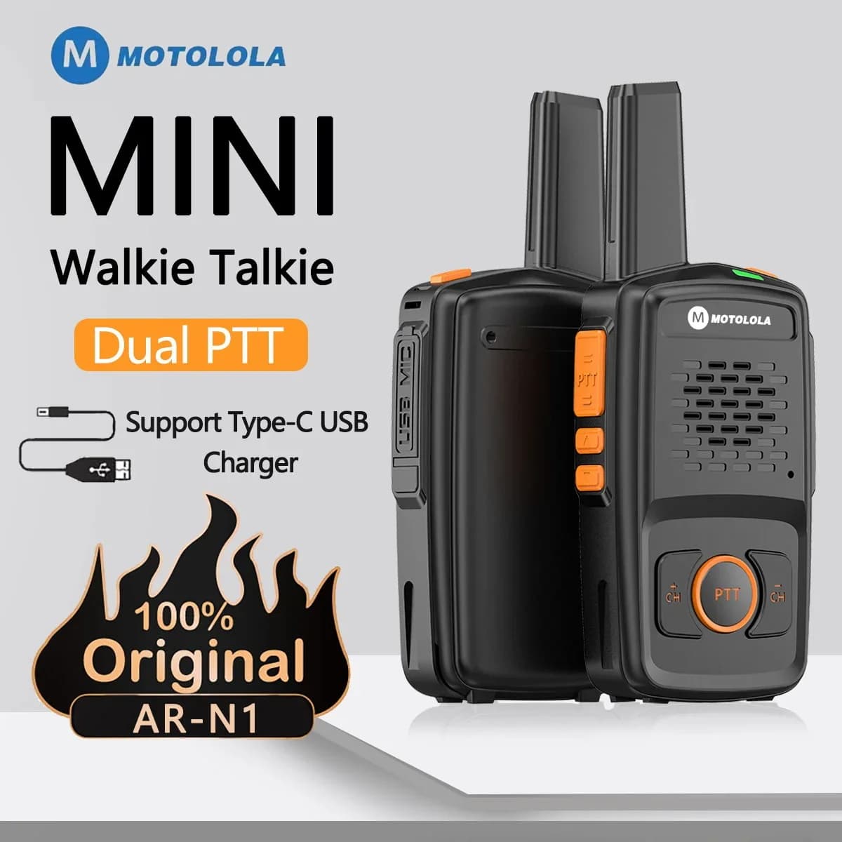 Motolola MT-N1 Mini Walkie Talkie - 16CH UHF 400-470MHz, USB Charging, Baofeng Compatible Two-Way Radio