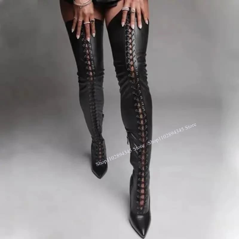 Black Elastic Over Knee High Boots Pointed Toe Thin High Heel Fashionable Cool Sexy Western Winter Woman Shoes Zapatillas Mujer