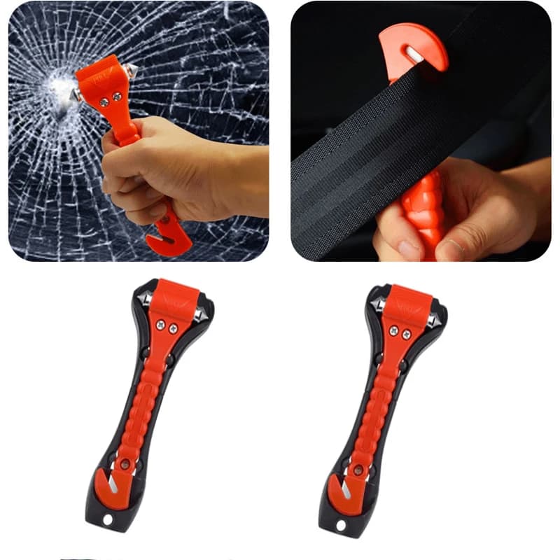 Safety Hammer Camping Driving Car Seat Belt Cutter 2-in-1 Emergency Break Window Glass Punch Survival Life Rescue Tools