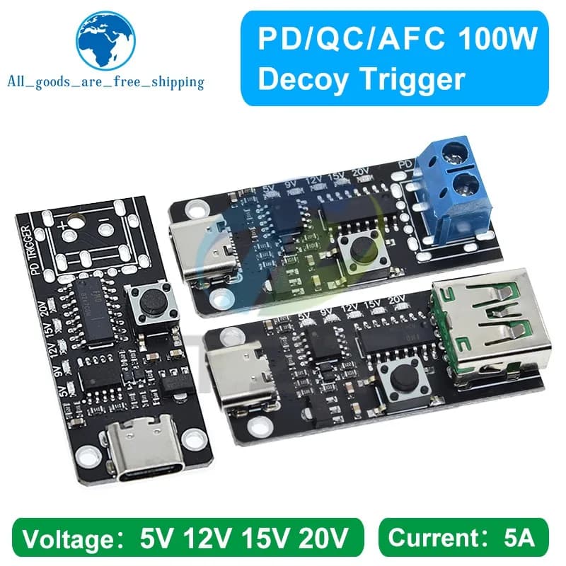 TZT 1/5PCS 100W 5A USB-C Fast Charge Trigger Board Module PD/QC Decoy Board Fast Charge USB Type-c PD 2.0 3.0 Boost Power Module